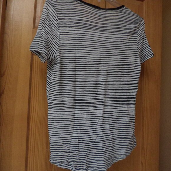 LAUREN T-Shirt ~White with Black Stripes + Knot at Waist ~ Size: L - Picture 7 of 7